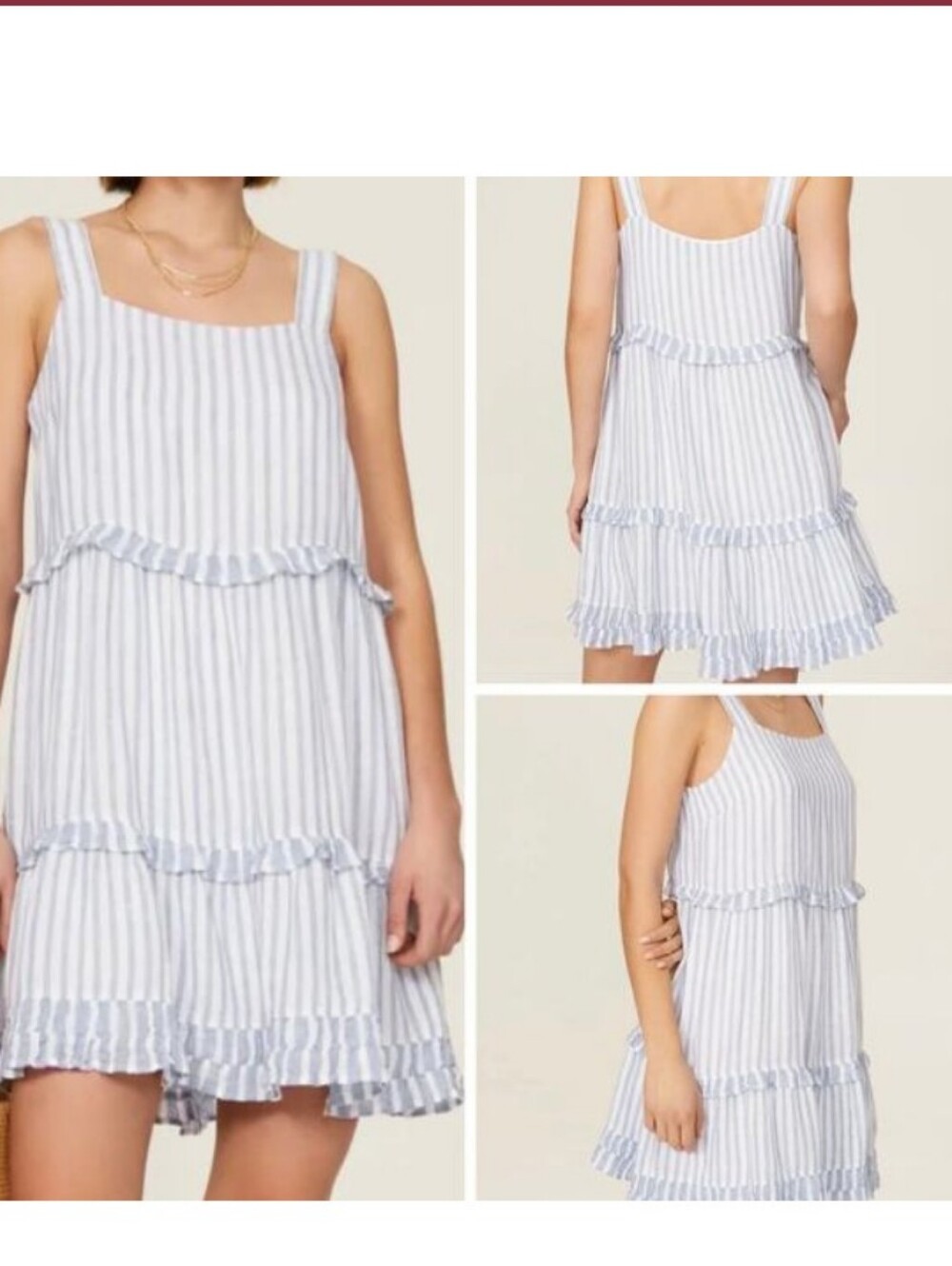 RAILS SANDY BLUE IRIS STRIPE TIERED MINI BEACH DRESS EUC S WHITE STRIPED Linen - Picture 2 of 3
